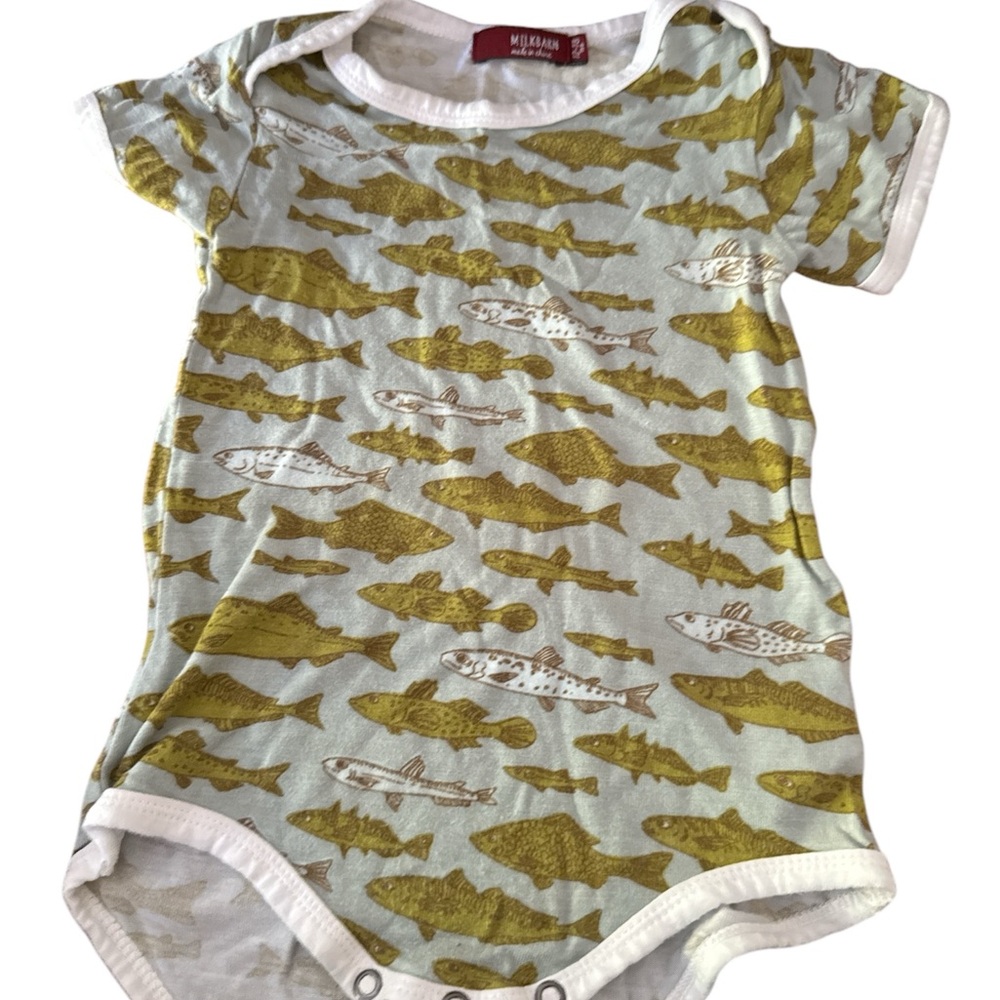 Milkbarn Blue Fish Print Bamboo Bodysuit